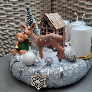 Macis,őzikés adventi koszorú ezüst,fehér színben  - karácsony - adventi díszek - adventi koszorú - Meska.hu