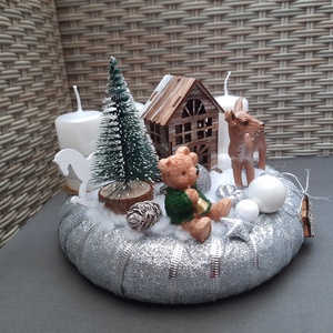 Macis,őzikés adventi koszorú ezüst,fehér színben  - karácsony - adventi díszek - adventi koszorú - Meska.hu