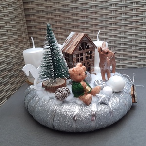 Macis,őzikés adventi koszorú ezüst,fehér színben  - karácsony - adventi díszek - adventi koszorú - Meska.hu