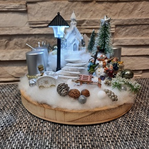 Téli életkép adventi asztaldísz  - karácsony - adventi díszek - adventi asztaldísz - Meska.hu