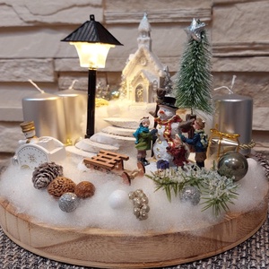 Téli életkép adventi asztaldísz  - karácsony - adventi díszek - adventi asztaldísz - Meska.hu