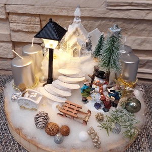 Téli életkép adventi asztaldísz  - karácsony - adventi díszek - adventi asztaldísz - Meska.hu