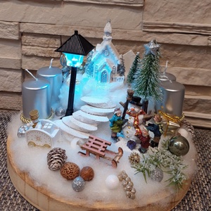 Téli életkép adventi asztaldísz  - Meska.hu