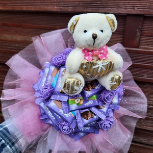 Milka csokor macival, Otthon & Életmód, Dekoráció, Virágdísz és tartó, Csokor & Virágdísz, Virágkötés, Mindenmás, MESKA