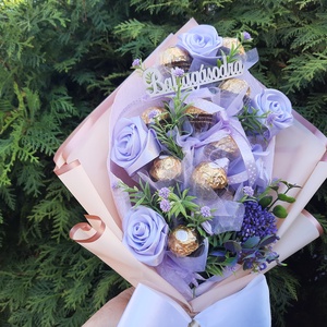 Csokicsokor lila  - otthon & életmód - vallás - temetkezési tárgy - sírcsokor, virág dekoráció - Meska.hu