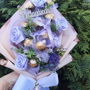 Csokicsokor lila  - otthon & életmód - vallás - temetkezési tárgy - sírcsokor, virág dekoráció - Meska.hu