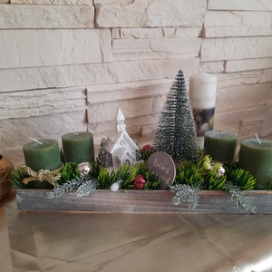 Adventi asztaldísz zöld,fehér - karácsony - adventi díszek - adventi koszorú - Meska.hu