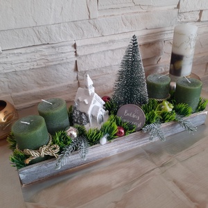 Adventi asztaldísz zöld,fehér - karácsony - adventi díszek - adventi koszorú - Meska.hu