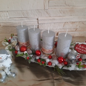 Adventi koszorú piros,ezüst színű  - Meska.hu