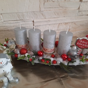 Adventi koszorú piros,ezüst színű  - karácsony - adventi díszek - adventi koszorú - Meska.hu