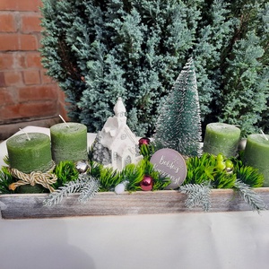 Adventi asztaldísz zöld,fehér - karácsony - adventi díszek - adventi koszorú - Meska.hu