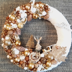 Karácsonyi ajtódísz arany,rózsaszín,fehér  - Meska.hu