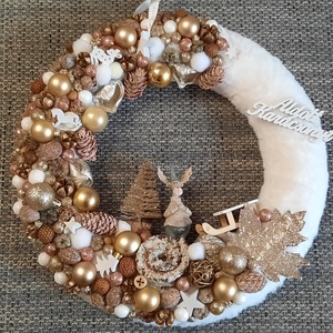 Karácsonyi ajtódísz arany,rózsaszín,fehér  - karácsony - karácsonyi lakásdekoráció - karácsonyi ajtódíszek - Meska.hu