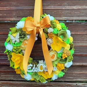 Ajtódísz sárga, fehér, zöld színű  24cm - otthon & életmód - dekoráció - ajtó- és ablak dekoráció - ajtódísz & kopogtató - Meska.hu
