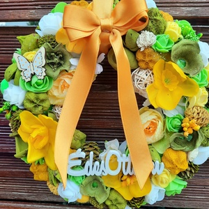 Ajtódísz sárga, fehér, zöld színű  24cm - otthon & életmód - dekoráció - ajtó- és ablak dekoráció - ajtódísz & kopogtató - Meska.hu