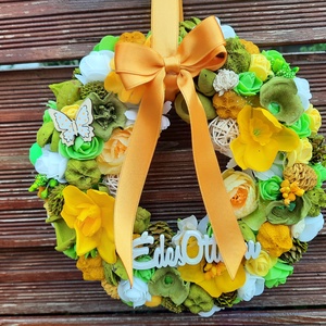Ajtódísz sárga, fehér, zöld színű  24cm - otthon & életmód - dekoráció - ajtó- és ablak dekoráció - ajtódísz & kopogtató - Meska.hu