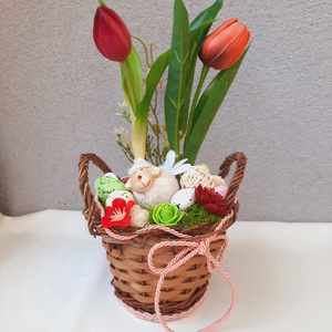 Tulipános húsvéti mini kosárkás asztaldísz  - otthon & életmód - dekoráció - asztal és polc dekoráció - asztaldísz - Meska.hu