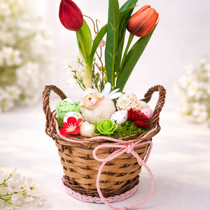 Tulipános húsvéti mini kosárkás asztaldísz  - Meska.hu