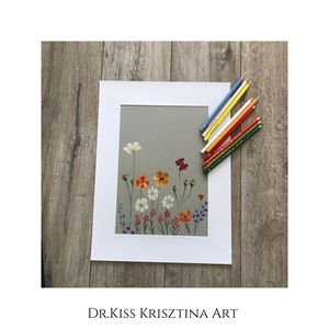 Virágosrét - Színes ceruza rajz - A/4  - művészet - grafika & illusztráció - ceruzarajz - Meska.hu
