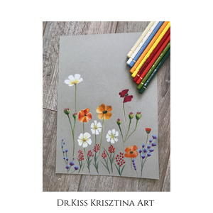 Virágosrét - Színes ceruza rajz - A/4  - művészet - grafika & illusztráció - ceruzarajz - Meska.hu