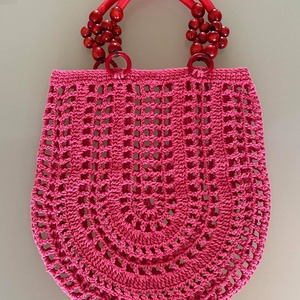 Pink horgolt gyöngyös táska, Táska & Tok, Bevásárlás & Shopper táska, Zöldség/Gyümölcs zsák, Horgolás, MESKA