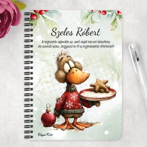 Személyre szabható - Cuki karácsonyi kacsa sütivel mintás A6-os füzet - otthon & életmód - papír, írószer - jegyzetfüzet & napló - Meska.hu