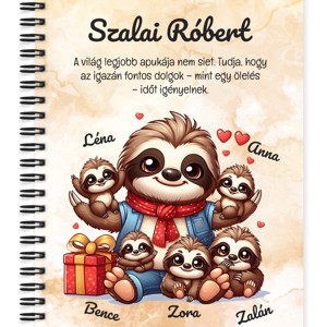 Személyre szabható - Cuki lajhár Apa és öt gyerek mintás A5-ös füzet, Otthon & Életmód, Papír, írószer, Jegyzetfüzet & Napló, , MESKA