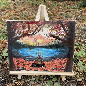 Őszi tájkép tábortűzzel, naplementében - Meska.hu