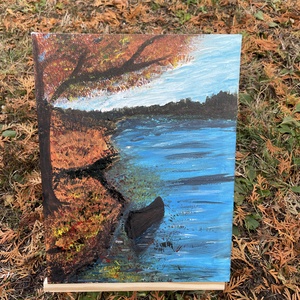 Őszi tópart csónakkal - művészet - festmény - akril - Meska.hu Őszi tópart csónakkal - művészet - festmény - akril - Meska.hu