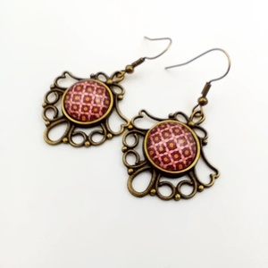 Vintage rózsaszín üveglencsés fülbevaló , Ékszer, Fülbevaló, Csillár fülbevaló, , MESKA