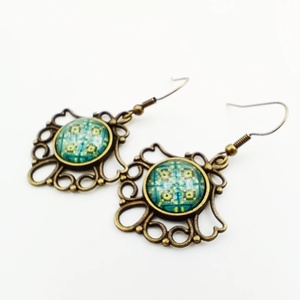 Vintage zöld üveglencsés fülbevaló , Ékszer, Fülbevaló, Csillár fülbevaló, Ékszerkészítés, MESKA