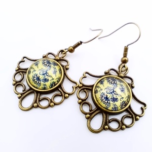 Vintage üveglencsés fülbevaló , Ékszer, Fülbevaló, Lógó fülbevaló, Ékszerkészítés, MESKA