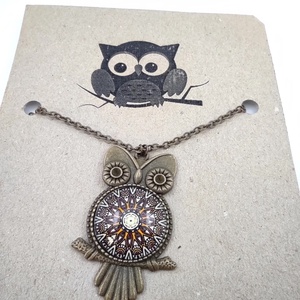 Baglyas üveglencsés nyaklánc  - Meska.hu