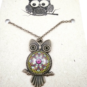 Baglyas üveglencsés nyaklánc  - Meska.hu