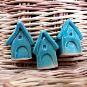 3 db kerámia Meseházikó dekoráció - Modern sorozat, TÜRKIZ -  - Meska.hu