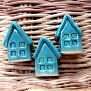 3 db kerámia Meseházikó dekoráció - Modern sorozat, TÜRKIZ -  - Meska.hu