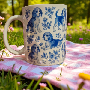 Beagle kutyás bögre blue toile , Otthon & Életmód, Konyhafelszerelés, tálalás, Tálalás, Bögre & Csésze, , MESKA