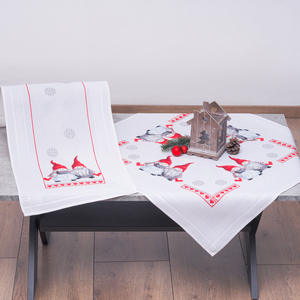 Szerelmes karácsonyi manók mintás asztali futó hímzőkészlet, keresztszemes, 40 x 100 cm - diy (csináld magad) - egységcsomag - Meska.hu