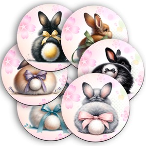 6 db cuki húsvéti nyuszi popsi kör alakú alátét szett (#37), Ünnepi díszek, dekorációk, Húsvéti díszek és dekorációk, Húsvéti tálalás, , MESKA
