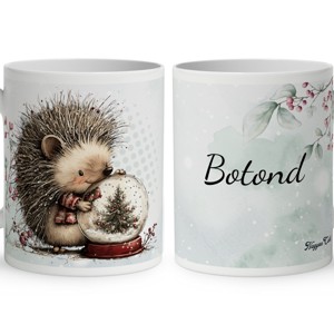 Névvel kérhető - Cuki téli süni és a hógömb mintás bögre, Otthon & Életmód, Konyhafelszerelés, tálalás, Tálalás, Bögre & Csésze, , MESKA