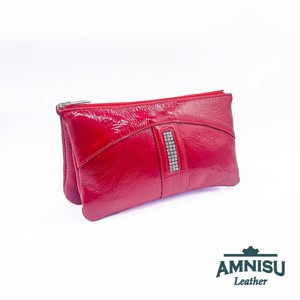 Piros gyűrt lakk egyenes kristály köves női pénztárca G5009, , , MESKA