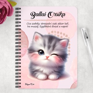 Személyre szabható - Kacsintós tündéri cica mintás A5-ös füzet - otthon & életmód - papír, írószer - jegyzetfüzet & napló - Meska.hu