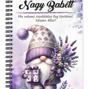 Személyre szabható - Levendulás manó ajándékkal mintás A6-os füzet, Otthon & Életmód, Papír, írószer, Jegyzetfüzet & Napló, , MESKA