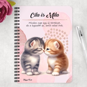 Személyre szabható - Puszilkodós cuki cicák mintás A5-ös füzet - otthon & életmód - papír, írószer - jegyzetfüzet & napló - Meska.hu