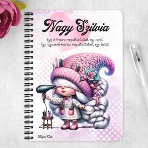 Személyre szabható - Fodrász manólány hajszárítóval mintás A5-ös füzet - otthon & életmód - papír, írószer - jegyzetfüzet & napló - Meska.hu