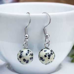 Dalmata jáspis lógós fülbevaló 8mm, Ékszer, Fülbevaló, Lógó fülbevaló, , MESKA