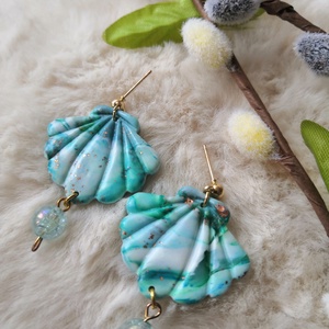 Polymer clay fülbevaló-Kagyló, Ékszer, Fülbevaló, Lógó fülbevaló, , MESKA