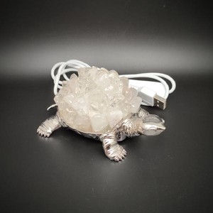 Hegyikristály teknős lámpa ezüst színben 10x8 cm USB csatlakozással, Kellékek & szerszámok, Ásvány alapanyag, Ásvány lámpa, , MESKA