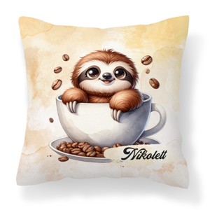 Névvel kérhető - Mosolygós Kávés lajhár mintás párna, Otthon & Életmód, Lakástextil, Párna & Párnahuzat, Díszpárna (belsővel együtt), , MESKA
