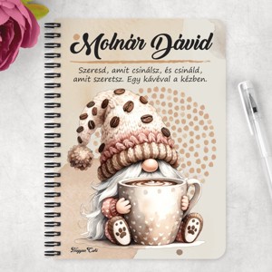Személyre szabható - Nagy bögrés kávés manó mintás A6-os füzet - otthon & életmód - papír, írószer - jegyzetfüzet & napló - Meska.hu